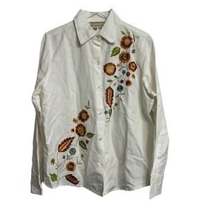 Norm Thompson Women's Linen Blend Embroidered Blouse Size XL